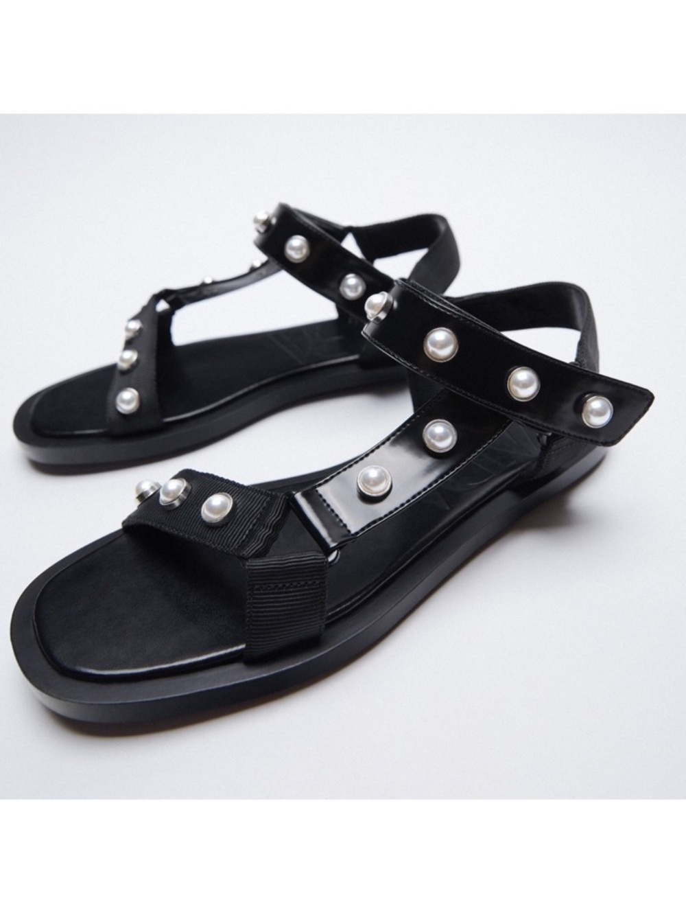NWT Zara Black Pearl Sport Sandals 7.5 38 Sporty Chic
